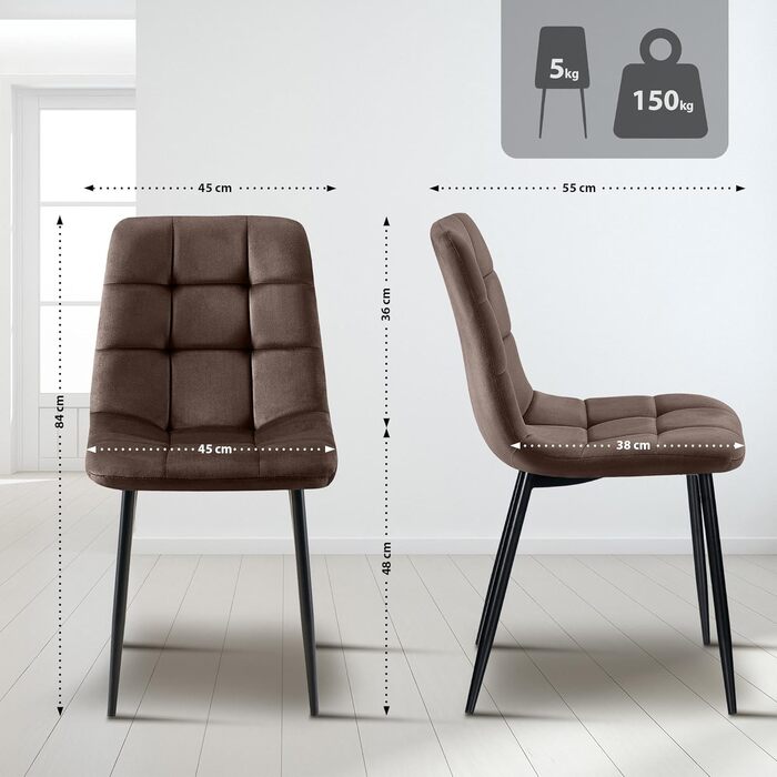 Набір обідніх стільців CLP Esszimmerstühle 4 шт. з велюру Asti, м'які кухонні стільці, стільці для обідньої кімнати з підлокотниками, витримують до 150 кг, колір: коричневий