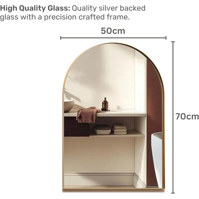 Дзеркало для ванної кімнати Arched Frame® Premium з золотою рамою, настінне, сучасне, стильне (50x40 см)