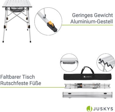 Кемпінговий стіл Juskys Picco - Алюмінієвий стіл 90 х 52 см легкий, складний, регулюється по висоті - Кемпінг, Сад - Відкритий розкладний стіл - Садовий стіл сріблястий
