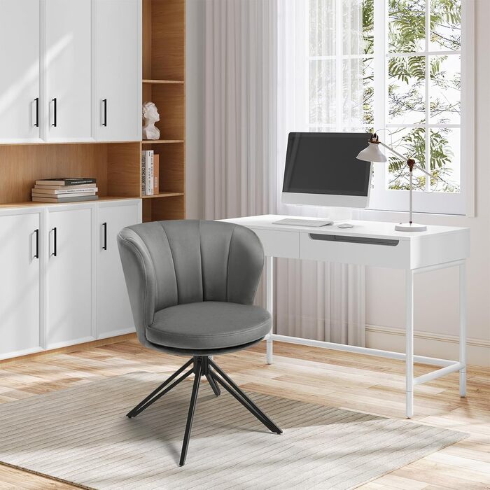 Крісла для обідньої зони WOLTU (2 шт), крісла з обертанням на 360°, м'які крісла з велюру, крісла для макіяжу з підлокітниками, ергономічні, витримують до 150 кг, темно-сірий колір