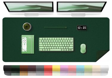 Велика двостороння шкіряна підкладка на стіл 120x60 см — водонепроникний захисний килимок для письма та малювання з замшею, темно-зелений