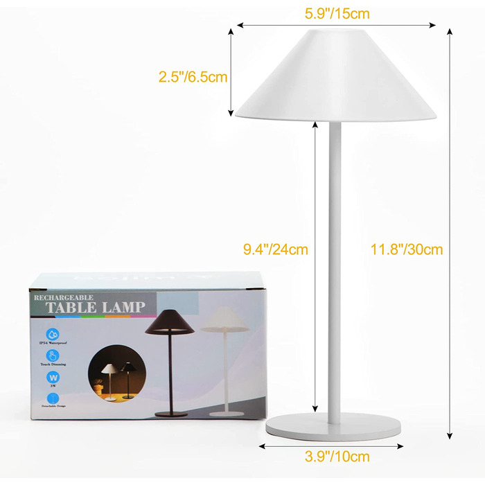 Світлодіодна настільна лампа Bojim з регульованою яскравістю IP54, настільна лампа з бездротовою зарядкою, сенсорний перемикач 4000 мАг, Біла світлодіодна настільна лампа з акумулятором 3 Вт 240 лм 3000 До, для використання в спальні в приміщенні і на від