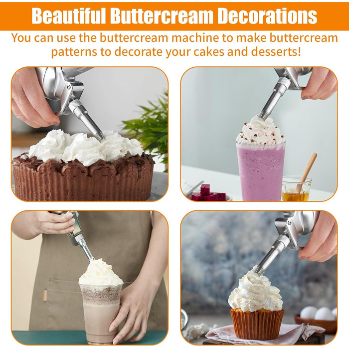 Професійний дозатор для вершків з нержавіючої сталі, 500 мл, з 3 насадками та щіткою для чищення