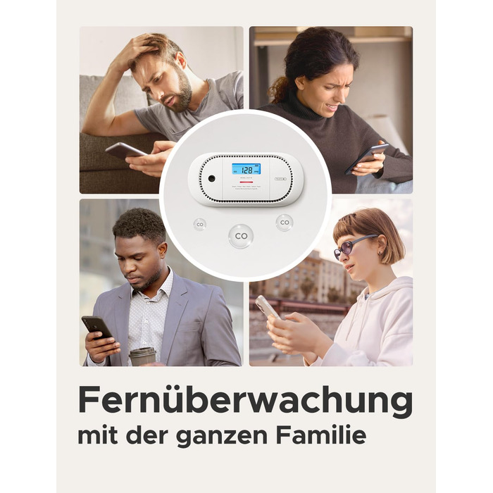 Виявлювач CO X-Sense з LCD-дисплеєм, SBS50, XC01-M (1 шт.) - для дому, з пам'яттю, з базою