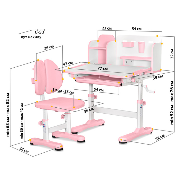 Комплект меблів (стіл + стілець + полиця) Mealux BD-28 Panda Pink (арт. BD-28 PN)