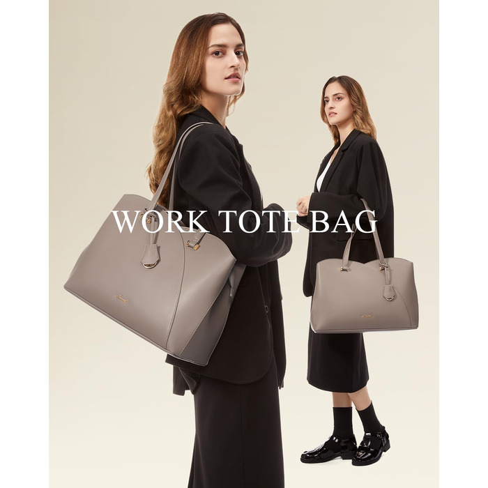 LOVEVOOK Сумка жіноча велика, шопер для ноутбука, сумка для роботи, офісна сумка, з PU шкіри, на плечі, для навчання, тоут-сумка для роботи, бізнесу, університету, школи (15,6 дюймів, тауп)