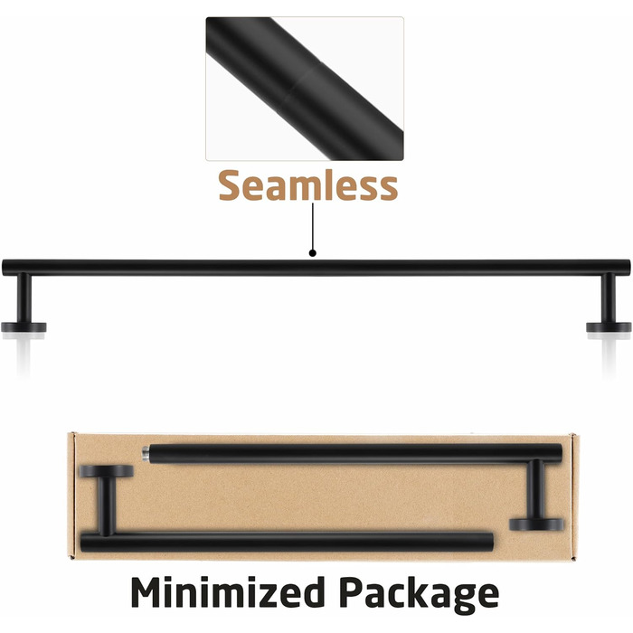 Тримач для рушників KES, стійка для рушників, багетна стійка, багетний тримач, нержавіюча сталь SUS304, настінний, 70 см, чорний