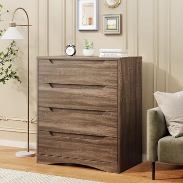 Комод Bealife для спальні з 4 великими шухлядами, комод-шафа з вирізаними ручками та блокуванням від перекидання, шафа-тумбочка ідеально підходить для вітальні, офісу (світло-сірий)