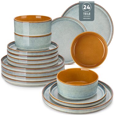 Набір посуду Vancasso Steingut, 24 елементи, на 8 осіб, блакитний, преміум-якість, серія ONION. Тарілки, салатники, миски. Галактичний дизайн.