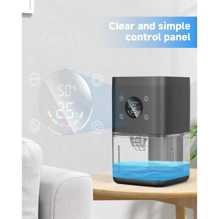 Електричний осушувач повітря 1800 мл - тихий осушувач для дому з функцією відтавання, очищення повітря та захистом від вологи. Ідеально для спальні та ванної кімнати (білий/чорний)