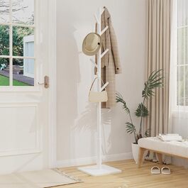 Підвісна вішалка для одягу з масиву дерева, дерев'яна вішалка для одягу, 8 гачків, 3 регульовані висоти, 30x30x180 см, білий колір