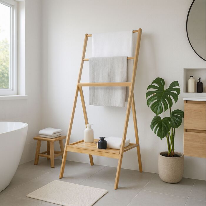 Підставка для рушників Relaxdays з бамбука з полицею