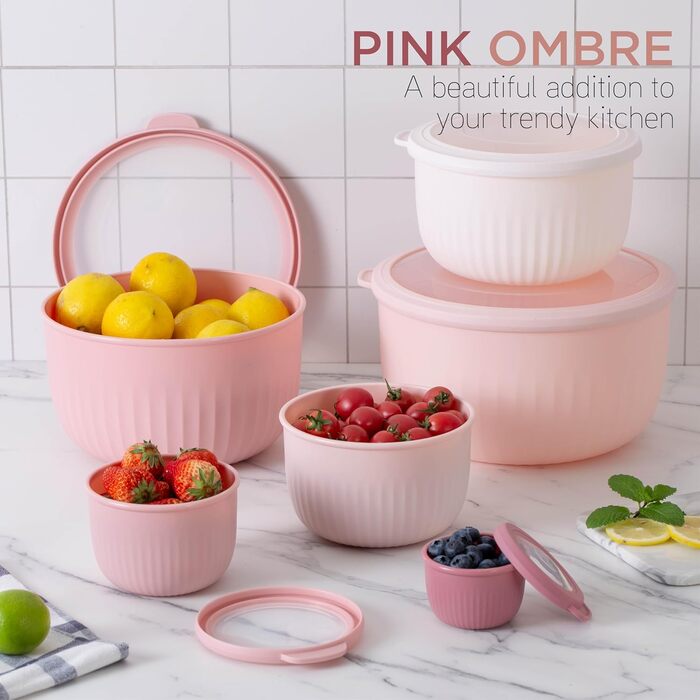 Набір кухонних мисок COOK WITH COLOR 12 шт. з кришкою, блакитно-зелений, глибокі миски для приготування їжі