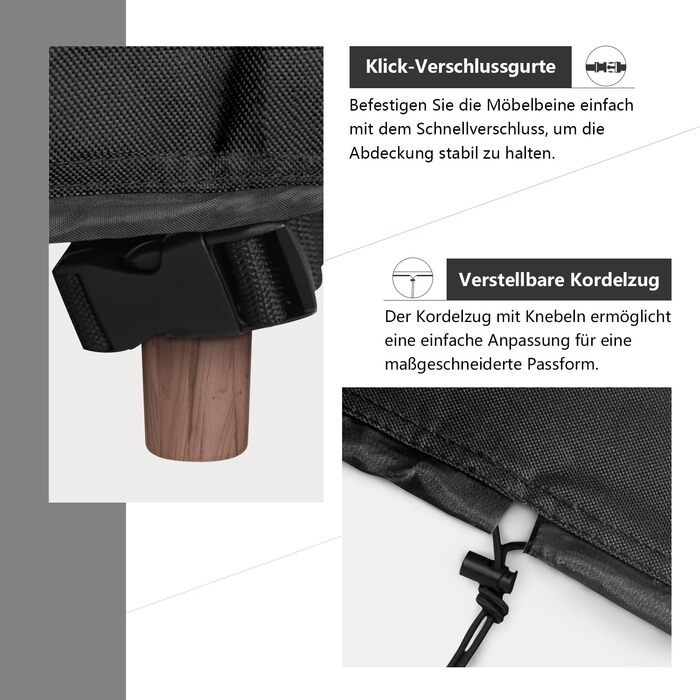 Водонепроникна та вітростійка чохол для садово-патіо меблів Dokon, 242x162x100 см, чорний