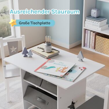 Дитячий набір меблів WOLTU: стіл та 2 стільці з ящиками для зберігання, дерев'яний, сіро-білий