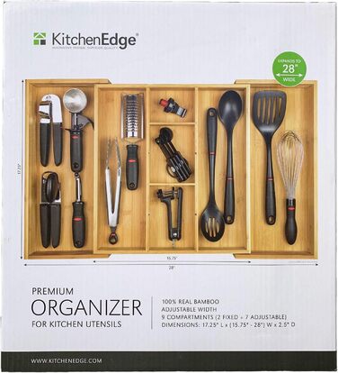 Організатор для кухонних шухляд KitchenEdge, ширина 71 см, 9 відділень, 100 бамбук