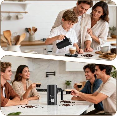 Електричний спінювач молока 5-в-1, 600W, для гарячого та холодного молока, об'єм 350 мл, з антипригарним покриттям, для капучино, лате, гарячого шоколаду (з нержавіючої сталі)