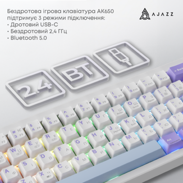 Бездротова механічна клавіатура Ajazz AK650 Flying Fish Switch - Purple (AK650-FF-PWB)