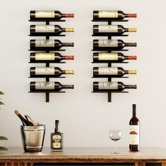 Настінна полиця для вина TJ.MOREE на 12 пляшок, дерев'яний винний стелаж для кухні, бару або їдальні, комплект 4 шт. чорного кольору