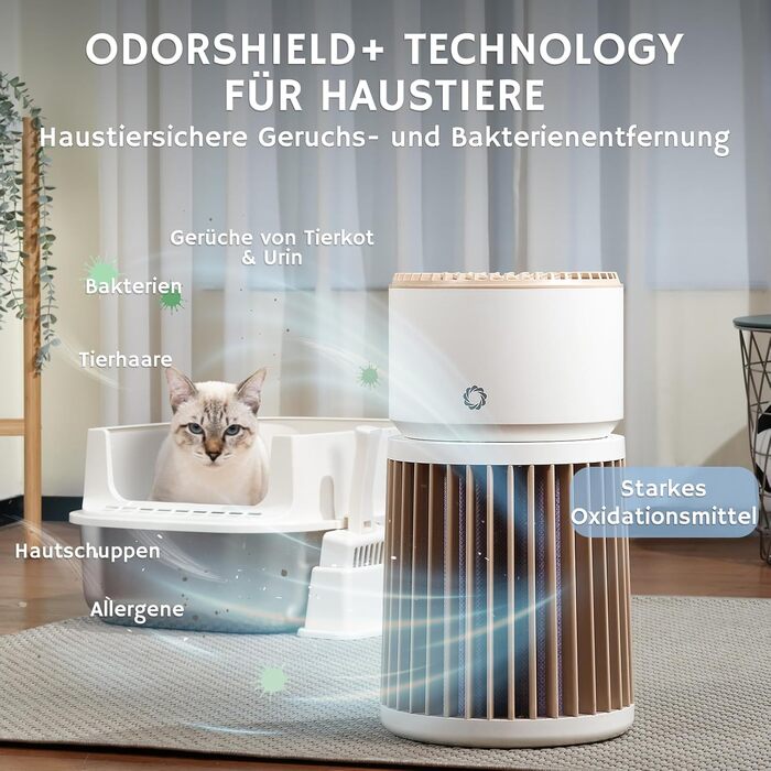 Повітряний очисник Airthereal AGH400 для дому з тваринами: фільтр H13, видаляє шерсть, луску, запах сечі, пил, дим. PM2.5-сенсор, 360° вхід повітря