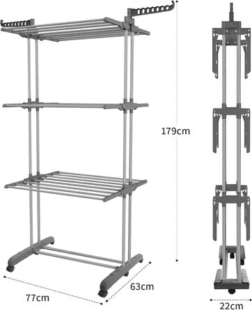 Сушильна стійка Allyson - складна, стійка до погодних умов, з колесами, економить місце, для внутрішнього та зовнішнього використання (сіра)