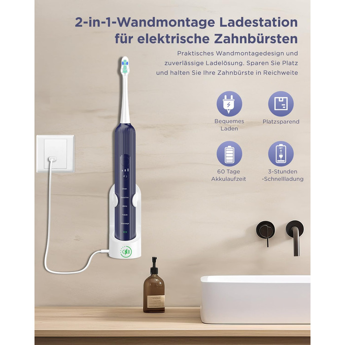 Електрична зубна щітка Sonic для дорослих та дітей, 5 режимів чищення, 8 насадок, блакитна