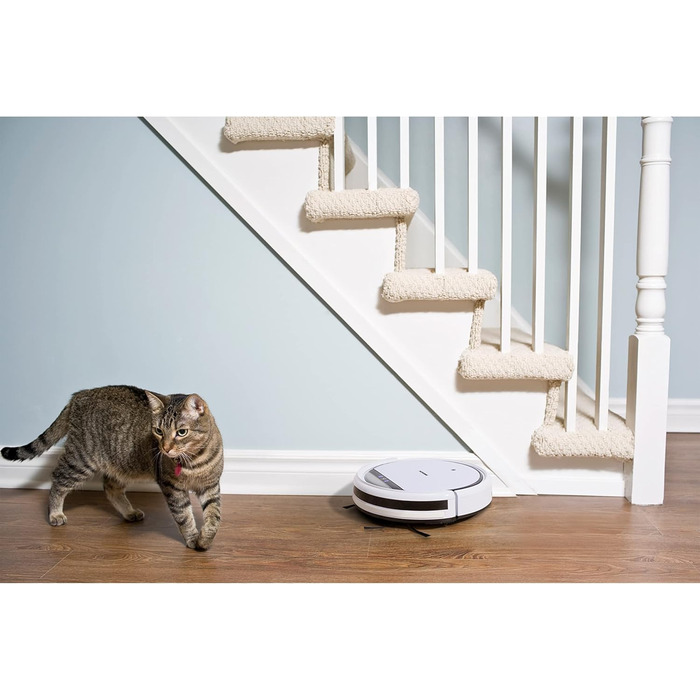 Робот-пилосос MEDION MD 18500 з базою для зарядки, білий (90 хв роботи, для твердих підлог, плитки, ламінату, оптимізований для шерсті тварин, прямий всмоктування, автоматичне повернення на базу)