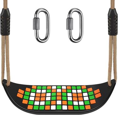 Гойдалка садові SELEWARE з міцним сидінням, 2м регульованим канатом та 2 карабінами, чорна (квадратне сидіння)