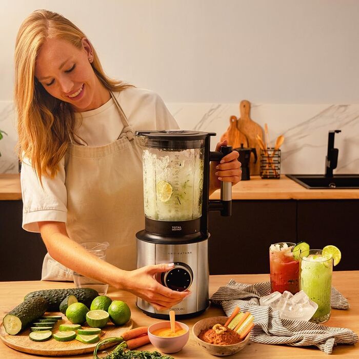 Стаціонарний блендер Cecotec Grand Katana 2700MAX Total Destroy Screen – 2700W, цифровий дисплей, 8-лезове з покриттям з чорного титану, скляна колба 1.8л (Чорний)