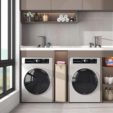 Кошик для білизни Lifewit з кришкою, вузький, складний, 75L, бамбук, з ручкою, для квартири, гуртожитку, кемпінгу (Бежевий)