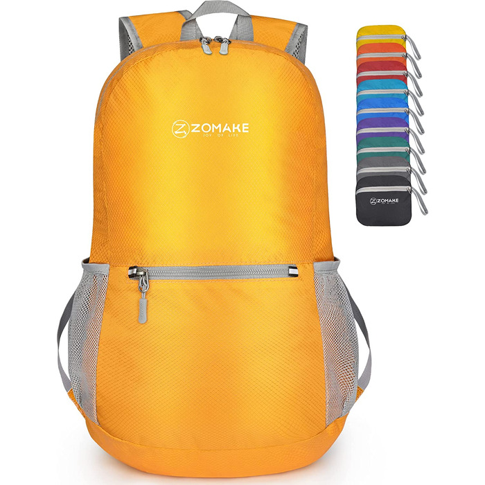 Надлегкий складаний рюкзак ZOMAKE об'ємом 20 л, невеликі рюкзаки, водонепроникний похідний рюкзак, що упаковується рюкзак для жінок і чоловіків, походи на відкритому повітрі (жовтий)