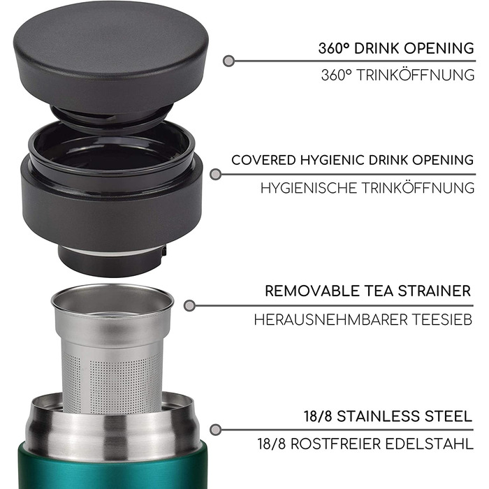 Термос Milu з нержавіючої сталі для приготування їжі-450 мл-100 герметичність-Питна чашка, чайна пляшка Термос Автомобільна чашка з подвійною стінкою ізоляція-360 - отвір для пиття(350 мл, зелений)