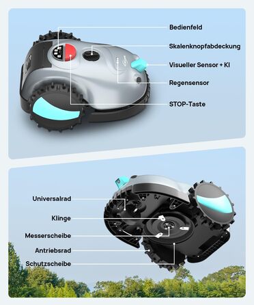 Робот-газонокосачка V100 без обмеженого кабелю з камерою, уникнення перешкод, навігація Vision, акумулятор 4 Ah, 150㎡, запасні леза, спіральне косіння (світло-сірий)