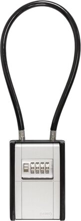 ABUS KeyGarage 797 LED - ключова скринька з бугелем для кріплення, з підсвічуванням цифр, для ключів та дрібних цінностей, чорно-срібна (Стандарт - кабельний бугель)
