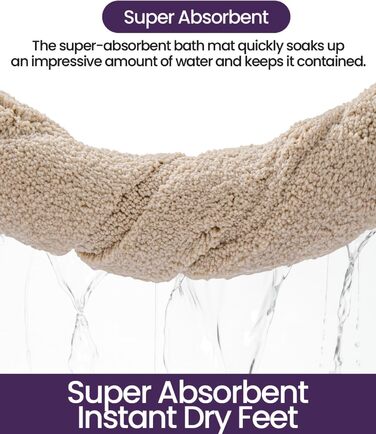 Килимок для ванної кімнати DEXI, преміум-якість, м'який, швидковисихаючий, з антиковзаючою основою, 40.6 x 61 см, бежевий