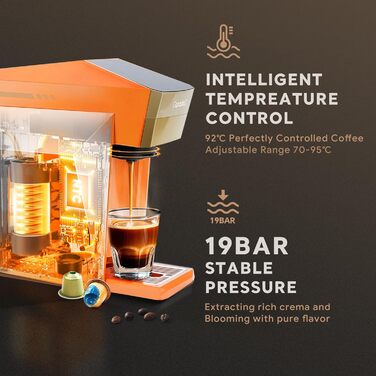 Кавомашина 4-в-1 для NES, Dolce Gusto, K-Cup та меленої кави, 19 bar, сенсорне керування, помаранчевий колір