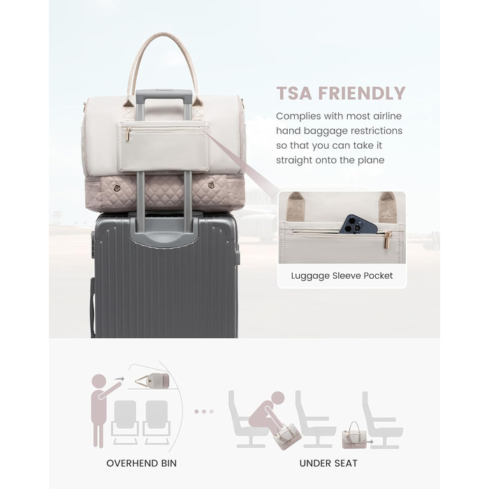 Сумка-мішок LOVEVOOK для подорожей: жіноча дорожня сумка-мішок з відділенням для взуття та мокрих речей, 2 шт. (35л, Beige & Khaki)