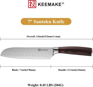 Набір кухонних ножів Keemake 7 предметів з дерев'яним блоком, професійний набір ножів з нержавіючої сталі та пластикової ручки