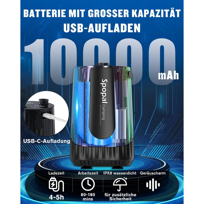 Портативна душова кабіна для кемпінгу з акумулятором 10000mAh та 20л баком, комплект для відпочинку на природі, саду, автомийки та тварин