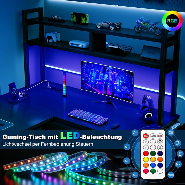 Ігровий стіл Devoko з підсвічуванням LED, 160x120 см, з розетками та USB, білий. Комп'ютерний стіл для геймерів та дому з місцем для зберігання.