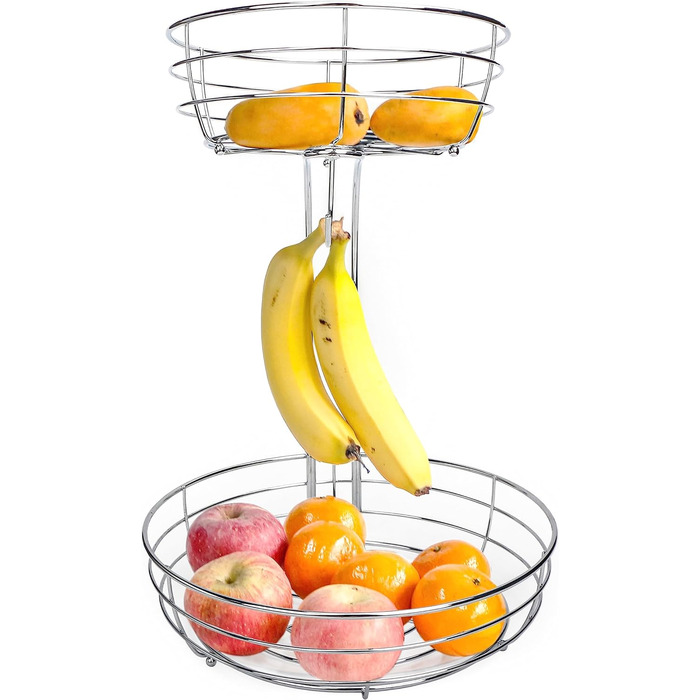 Точний кошик для фруктів з гачком для бананів, висота 38 см, дротяний каркас, самостійна збірка, сріблястий хром