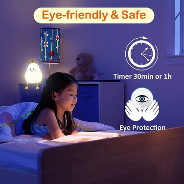 Приліжковий світильник SUPJADE для дітей, приліжкова лампа для годування, силіконова приліжкова лампа з регульованою яскравістю для дитячої кімнати, світлодіодний приліжковий світильник для захисту очей, сенсорна лампа для годування (1 груша)