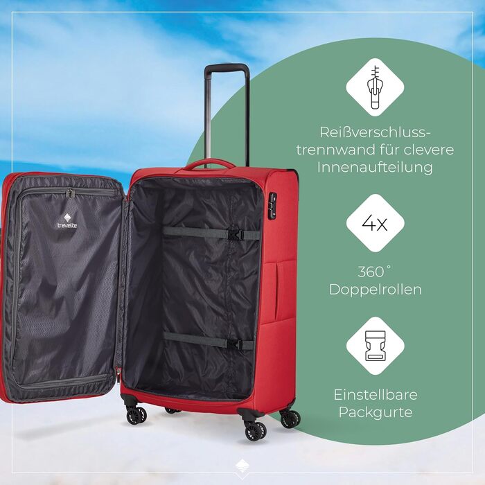 Набір валіз Travelite Chios: L/M/S, м'яка оболонка, ручна поклажа, червоний