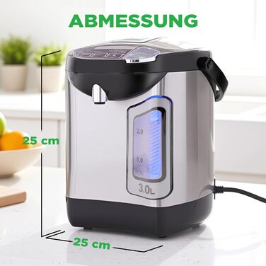 Електричний автоклав NutriChef 3L з дозатором гарячої води – нержавіюча сталь, безпечний кришка, безперебійний кран | Функція підігріву для глінтвейну, чаю, кави | Для комерційного та особистого використання | 1100W, компактний пристрій