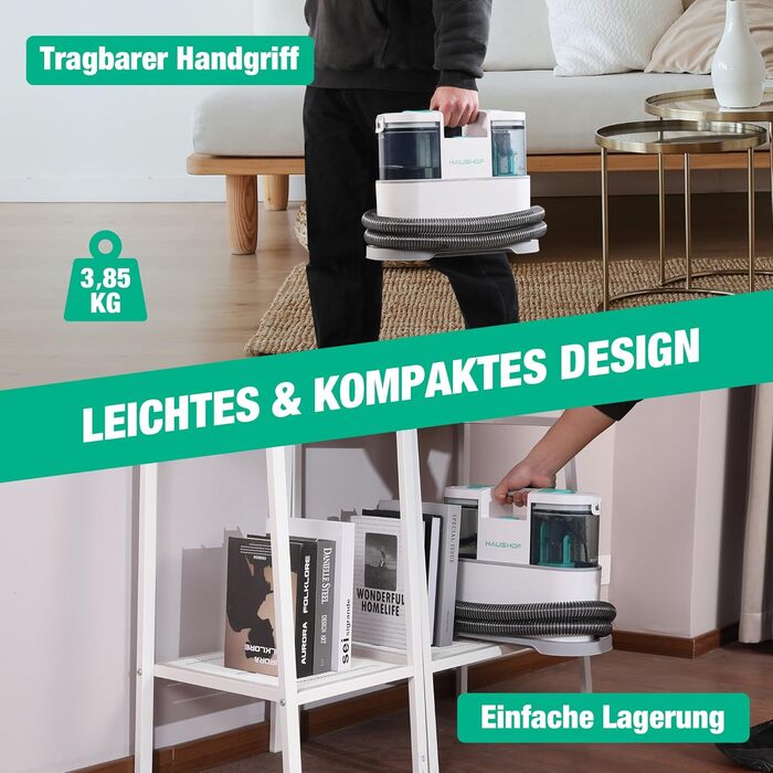 HAUSHOF StainZapper Pro: Миючий пилосос для килимів та меблів, 450W, 12kPa, 1.5+0.8L, з миючим засобом та щіткою для швів. Ефективний видалення плям з килимів, диванів, меблів та авто. Модель HH23111