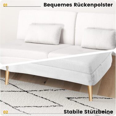 Диван-ліжко LUCKRACER 3-місний з функцією сну, обтягнутий штучним оксамитом (Teddy Velvet), білий. Ідеальний для вітальні та квартири.