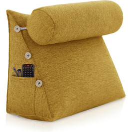 Підкова для читання Bettkeil, регульоване подушечкове ліжко, трикутна подушка, подушка-клинок, диванна подушка для попереку, шиї, подушка для підтримки спини з знімним льняним чохлом (жовтий, з подушкою для шиї 60см)