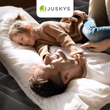 Надувний матрац Juskys самонадувний 150x200 см - 2 місця з вбудованим насосом - ідеальний для гостей та кемпінгу - водонепроникний, блакитно-білий (чорний, двоспальний)