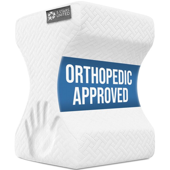 Ергономічна подушка між ніг 5 STAR UNITED з ефектом пам'яті (Memory Foam) для сну на боці, при болях у спині, стегнах та сідничному нерві, біла