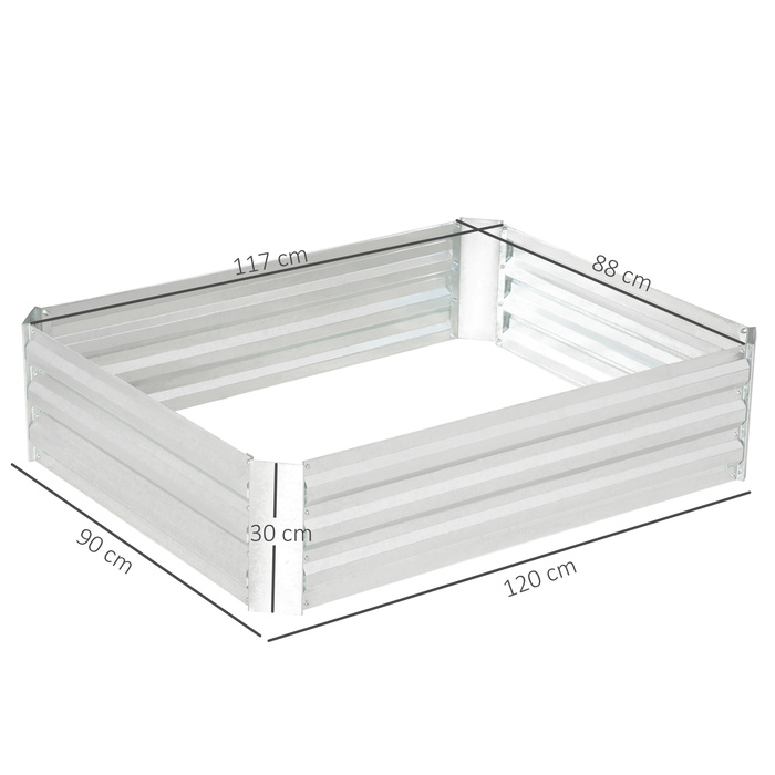 Outsunny Піднята грядка з оцинкованої сталі 120 x 90 x 30 см Садова клумба Сівалка Срібло для квітів та овочів